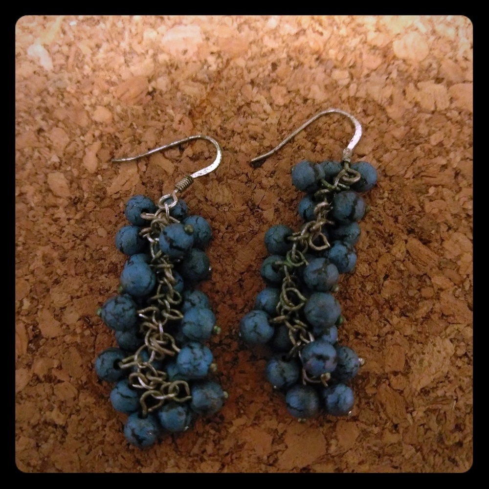 Blue bunched ball earrings